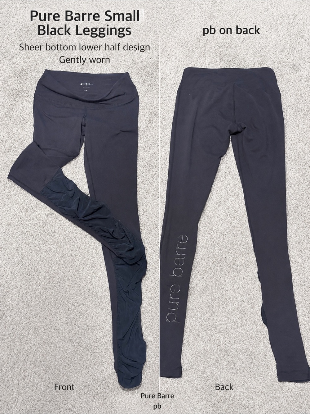 Pure Barre Black Leggings with Sheer Lower Panel Accent